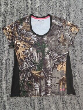 Under Armour V Neck Heat Gear Realtree Camo Women Large Short Sleeve Tee Fitted